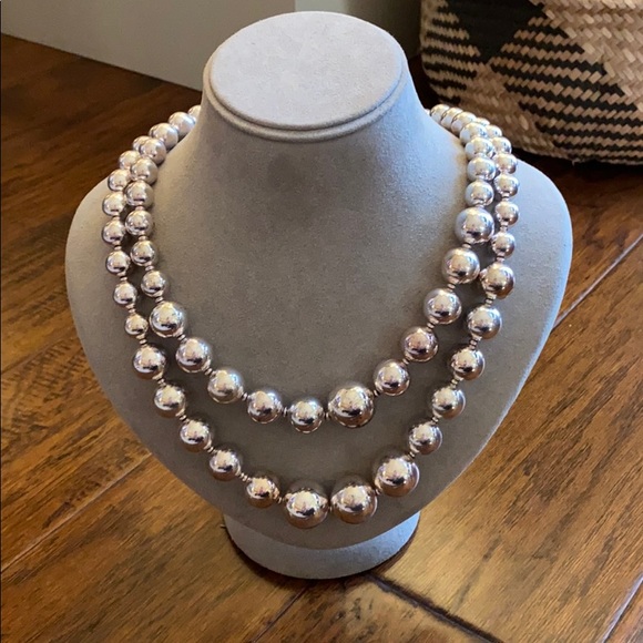 Double Strand Silver Ball Necklace - Picture 1 of 4